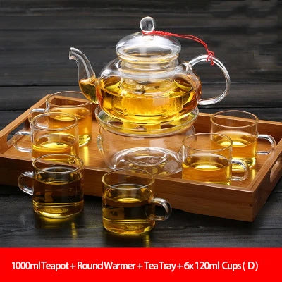 All Ready Elegant Glass Tea Set Borosilicate Glass Teapot With Cups Bamboo Tea Tray Tea SetKettle Warmer Glass Teapot Giftset - MY RITA