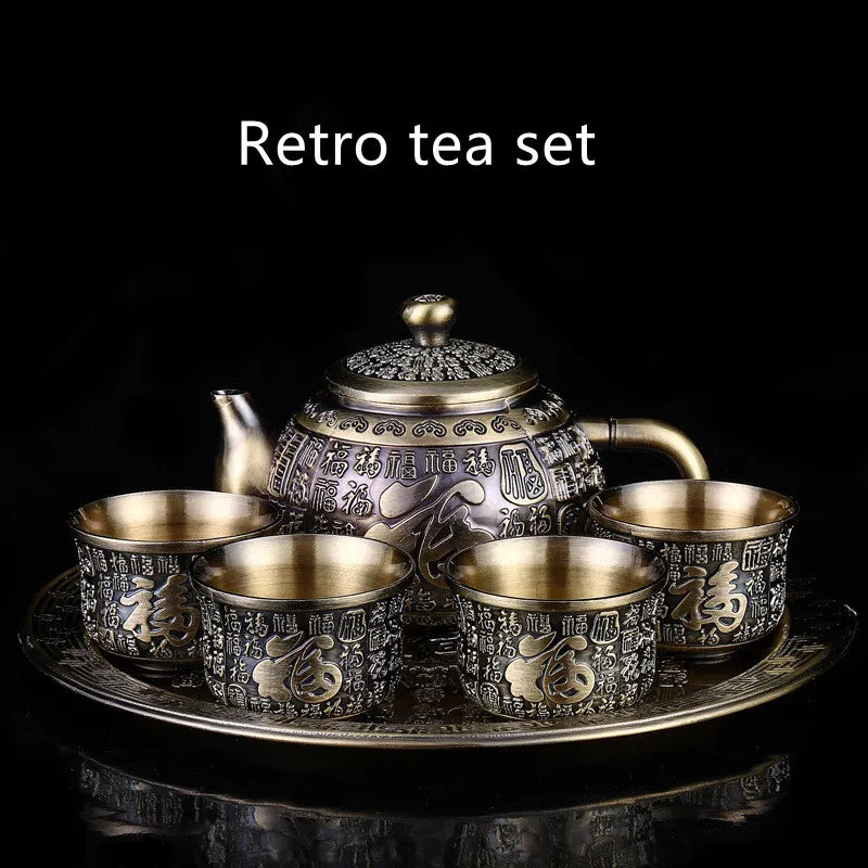 1Pcs European-style bronze tea set set household retro tea table Kung Fu tea cup teapot small set holiday practical gifts - MY RITA