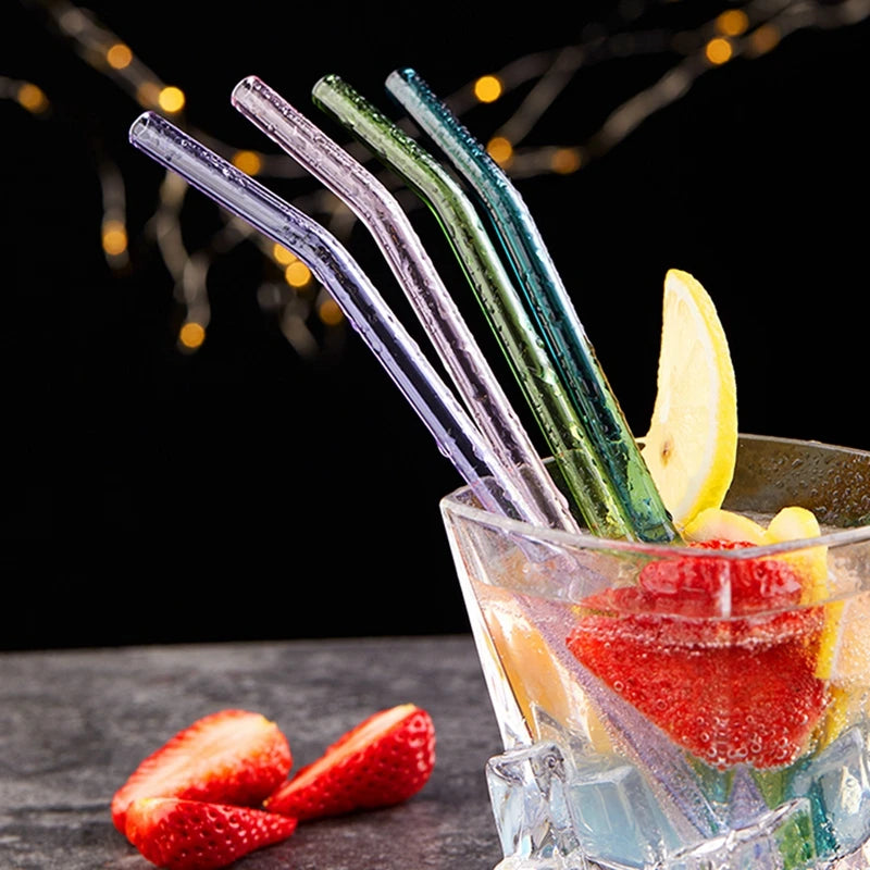 4 Pcs Reusable Glass Straws 8mm Straight Bent Glass Drinking Straws Eco Friendly Cocktail Straws for Beverages Milk Coffee - MY RITA