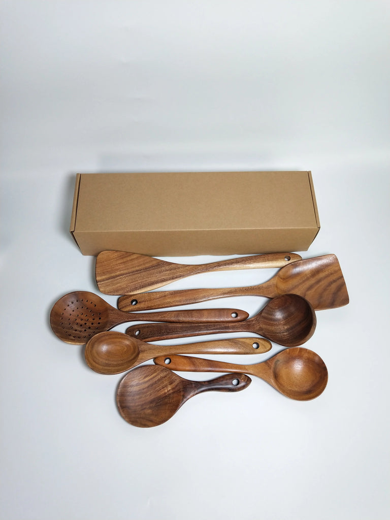 1-7 pieces/set teak tableware spoon Colander spoon Special nano soup skimming Cooking spoon Wooden kitchen accessory kit - MY RITA