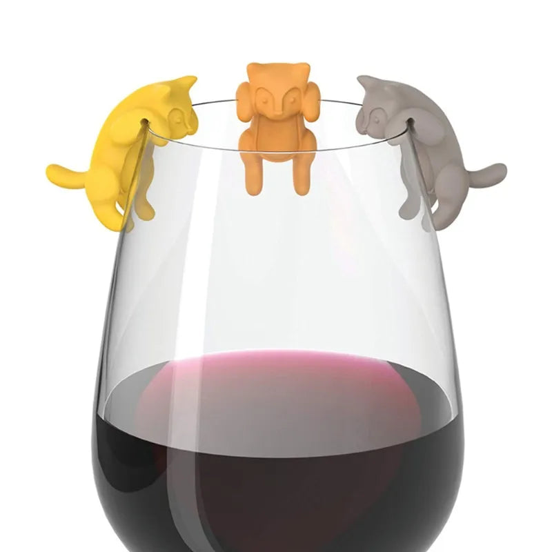 6Pcs/Set Creative Silicone Lying Cat Shaped Wine Glass Markers Cup Distinguisher Recognizer Drink Charms for Home Party Bar - MY RITA