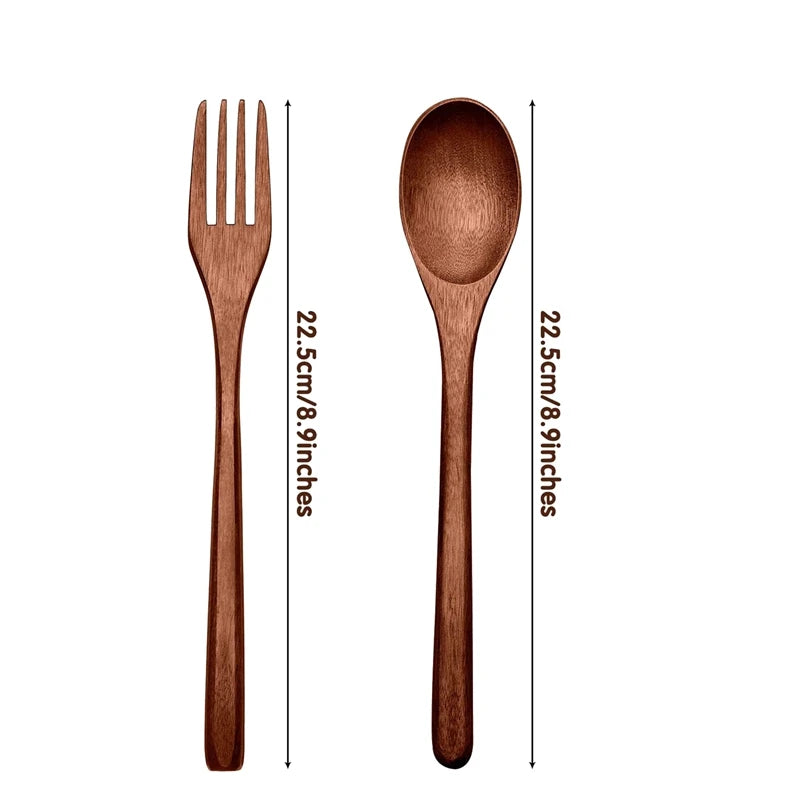 10 Pcs Wooden Spoons Forks Set Wooden Utensil Set Reusable Natural Wood Flatware Set for Cooking Stirring Eating - MY RITA