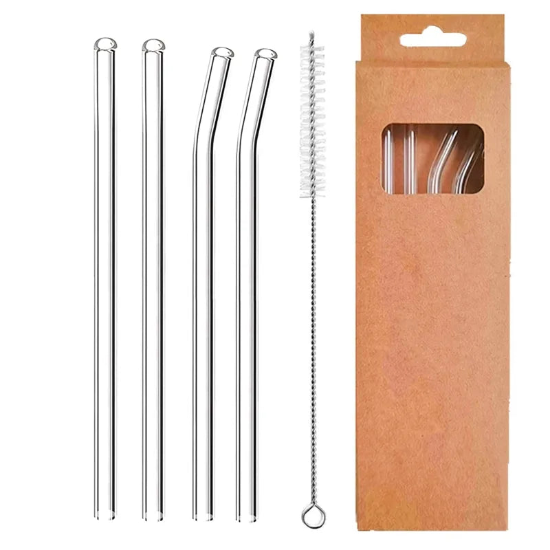 4 Pcs Reusable Glass Straws 8mm Straight Bent Glass Drinking Straws Eco Friendly Cocktail Straws for Beverages Milk Coffee - MY RITA
