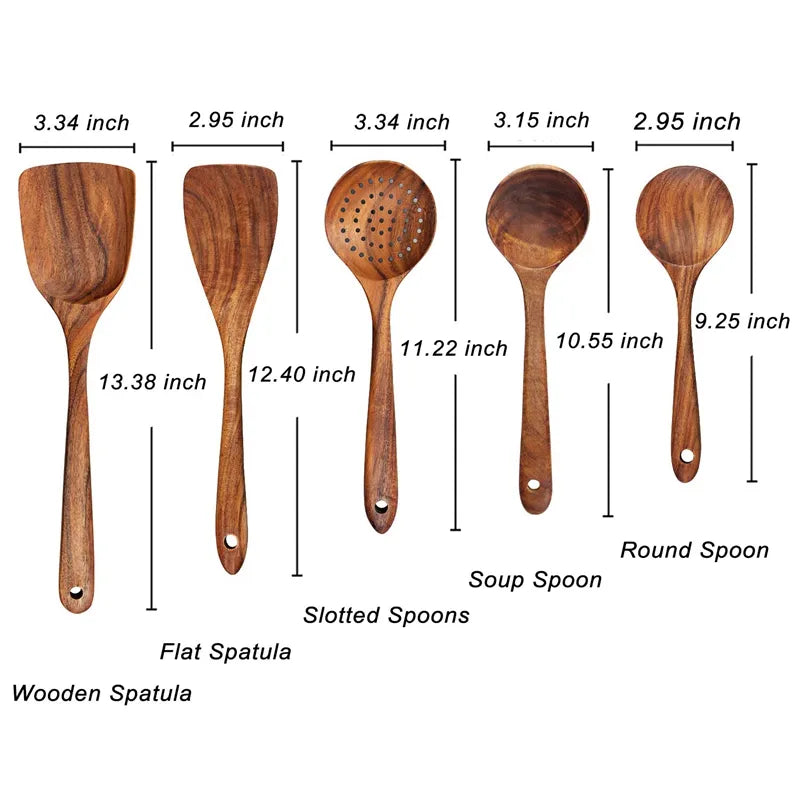 1-7 pieces/set teak tableware spoon Colander spoon Special nano soup skimming Cooking spoon Wooden kitchen accessory kit - MY RITA