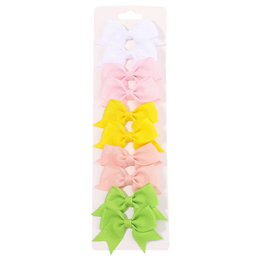 10Pcs/Set New Cute Solid Ribbon Bowknot Hair Clips for Baby Girls Handmade Bows Hairpin Barrettes Headwear Baby Hair Accessories - MY RITA