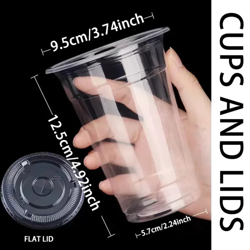 50PCS 16OZ Clear Plastic Cups Flat Lids Disposable Drinking Cups for Party Wedding Drinking Cups Bulk Ice Coffee Milkshakes - MY RITA
