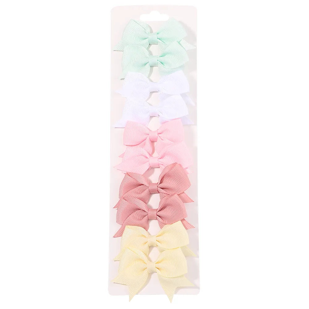 10Pcs/Set New Cute Solid Ribbon Bowknot Hair Clips for Baby Girls Handmade Bows Hairpin Barrettes Headwear Baby Hair Accessories - MY RITA