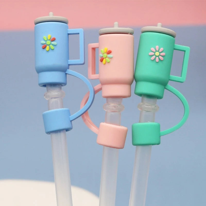 New 2Pcs 10mm Straw Cap withou Straw for Stanley Cup Straw Dust Cap Straw Plug Colorful Flower Reusable Straw Protectors Cap - MY RITA