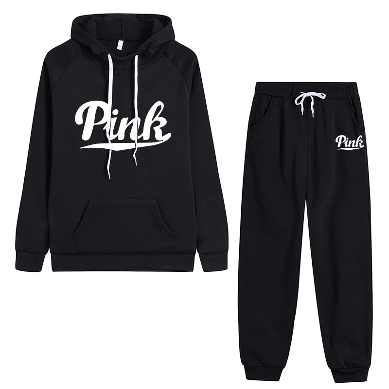 Autumn Winter Women Tracksuit Pullover Hoodies Two Pieces Set Letter Printing Sweatshirt+Drawstring Sweatpants Casual Clothing - MY RITA