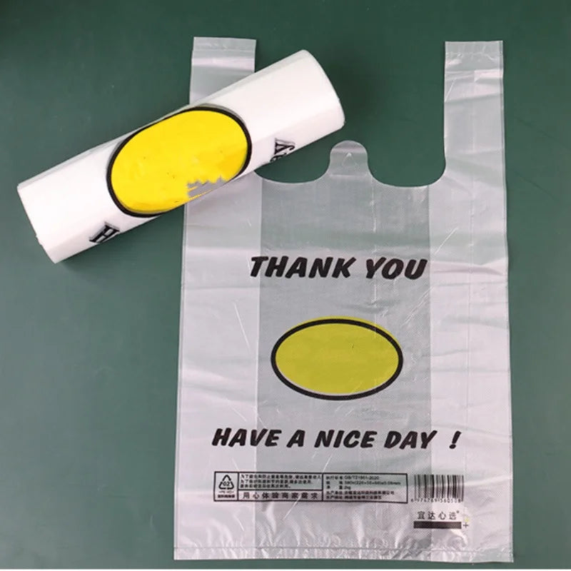 50 Pcs Plastic Bag Carry Out Bags Retail Supermarket Grocery Shopping Handle Food Packaging Home Storage Kitchen Accessories - MY RITA