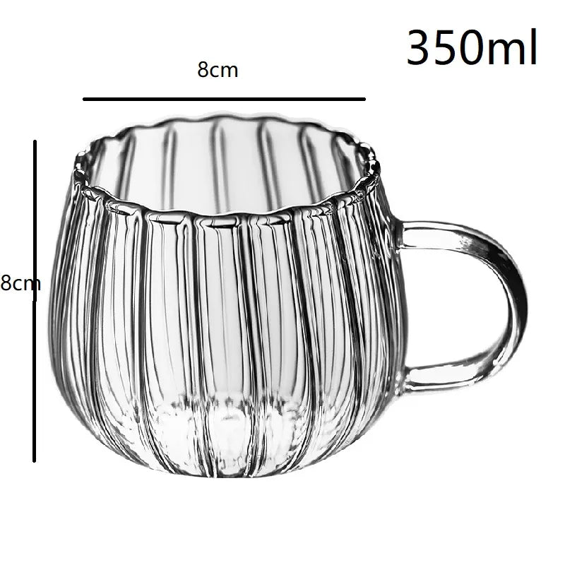 1/2/4/5PCS Heat-Resistant with Handle Glass Mug Breakfast Milk Cup Cute Office Home Coffee Mugs Pumpkin Pattern Drinkware - MY RITA