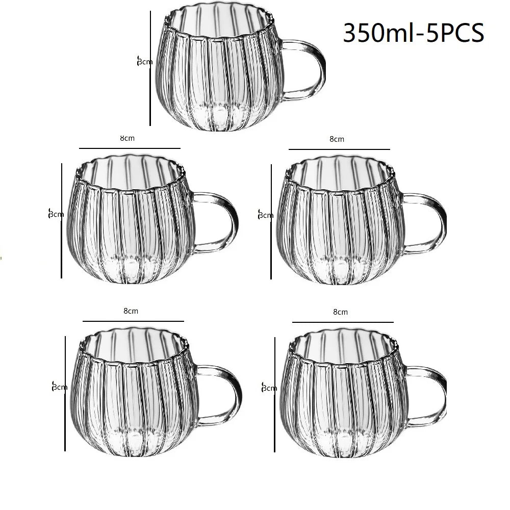 1/2/4/5PCS Heat-Resistant with Handle Glass Mug Breakfast Milk Cup Cute Office Home Coffee Mugs Pumpkin Pattern Drinkware - MY RITA