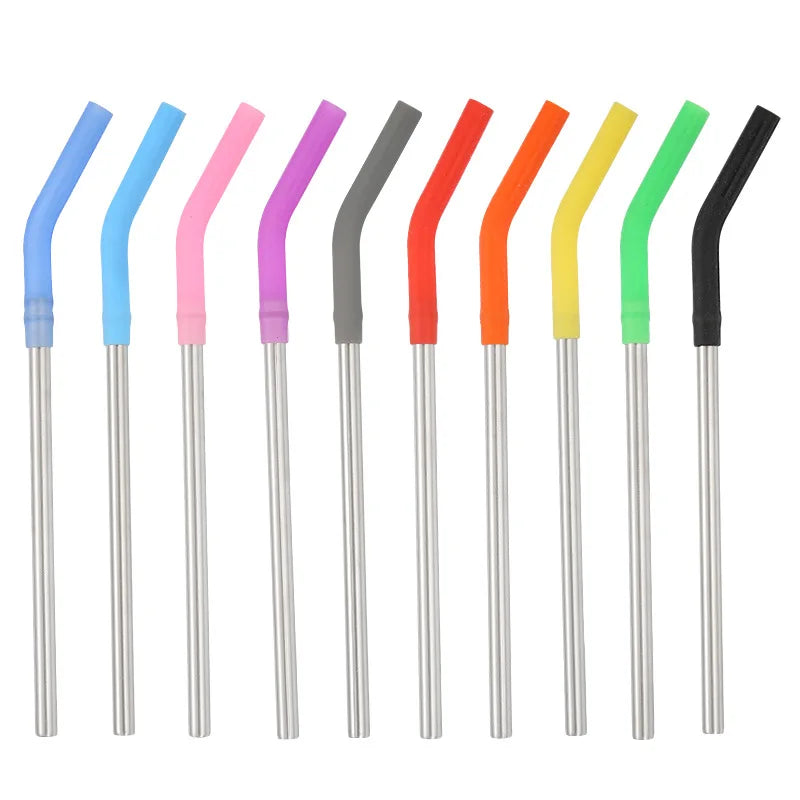 3PCS Stainless Steel Straws With Silicone Tips High Temperature Resistance Straight Bent Drinking Straws For Beverage - MY RITA