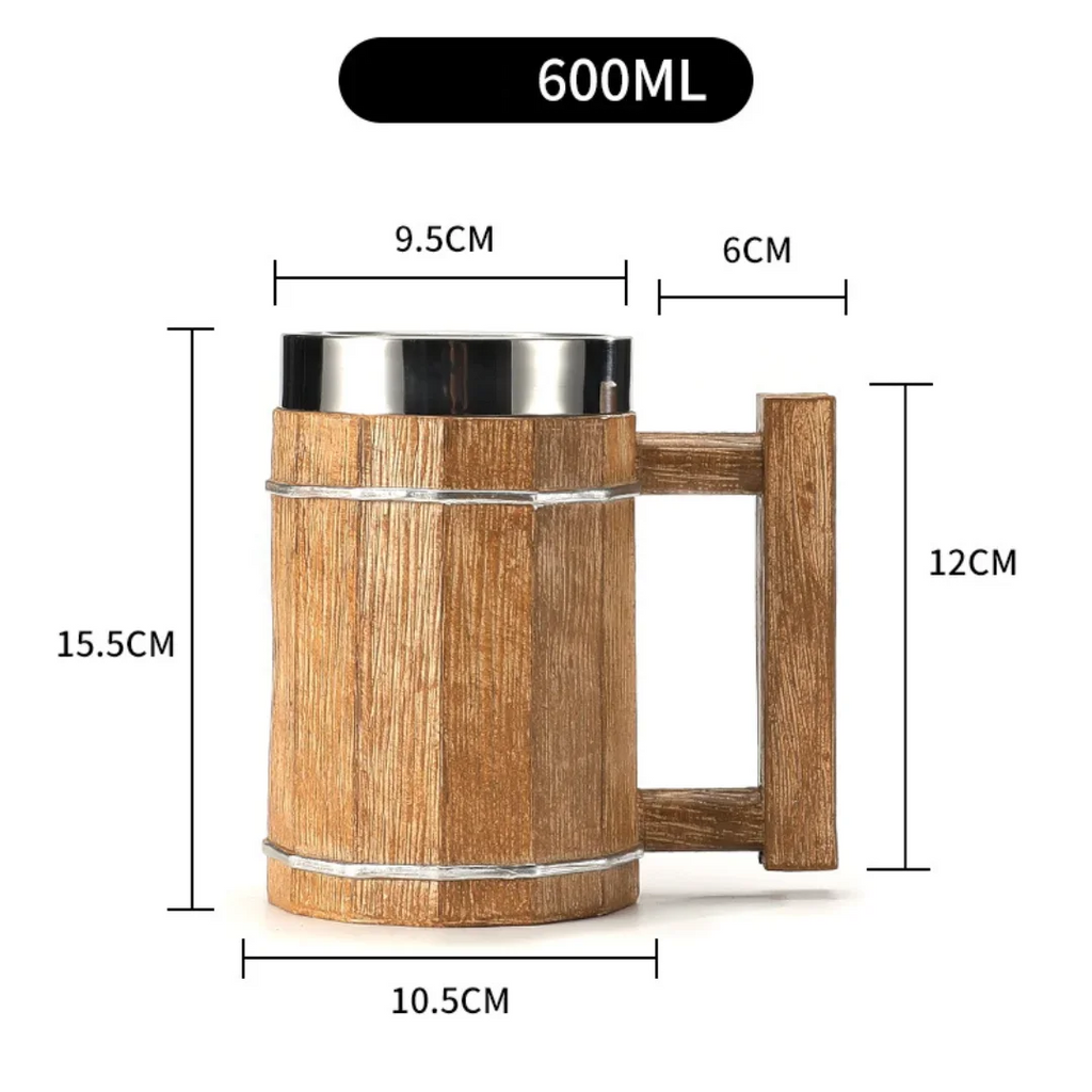 2023 Viking Wood Style Beer Mug 3D Resin Stainless Steel Coffee Cup - MY RITA