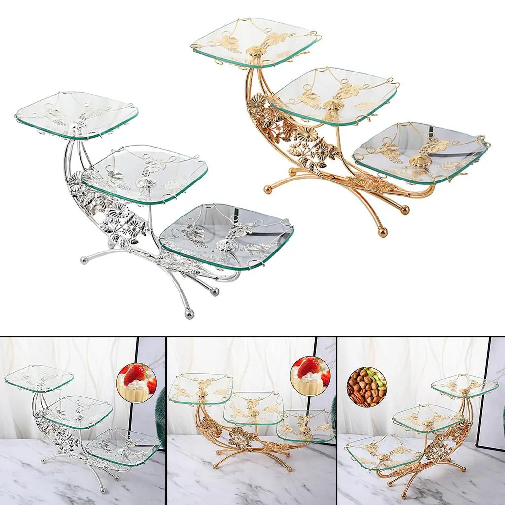 3 Layer European Style Classic Crystal Glass Fruit Plate Fruit Vegetable Holder Dessert Pastry Decorative Tray for Home Decor - MY RITA