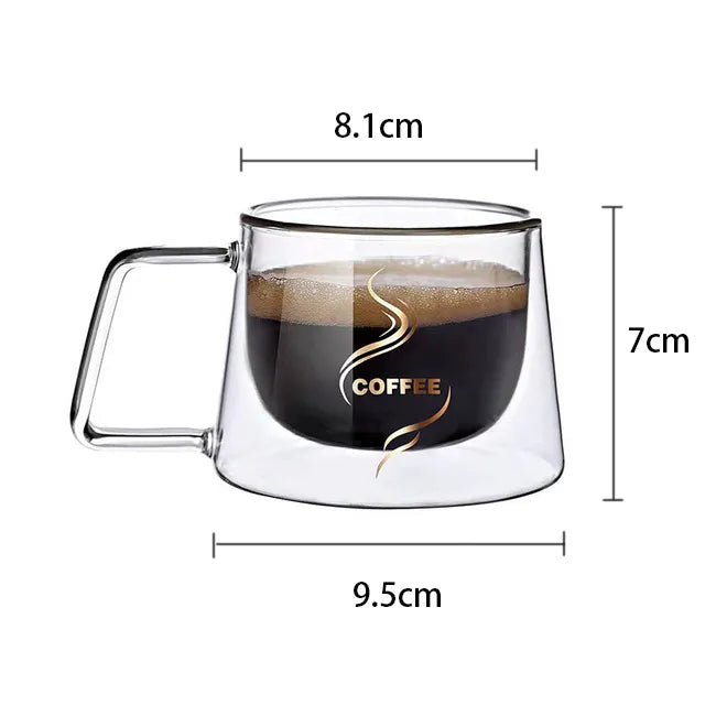 1/2pcs Double Wall Lnsulated Glass Coffee Mugs With Handle Clear Espresso Cups Home Mug For Milk Latte Cappuccino Tea Water - MY RITA