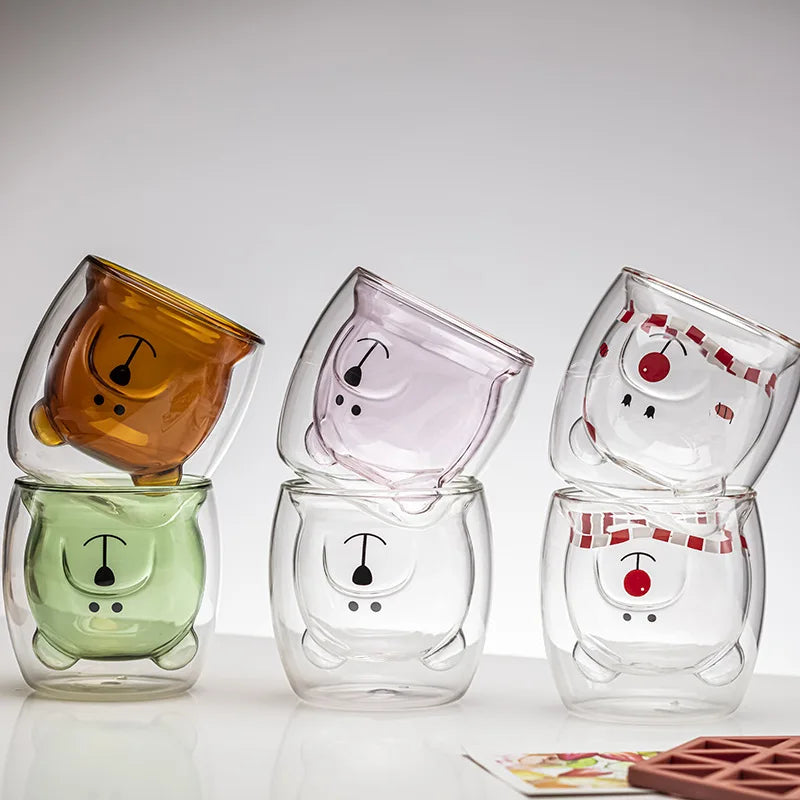 250ml Creative Cute Bear Double-layer Coffee Mug Double Glass Cup Carton Animal Milk Lady Gift Christmas gift - MY RITA