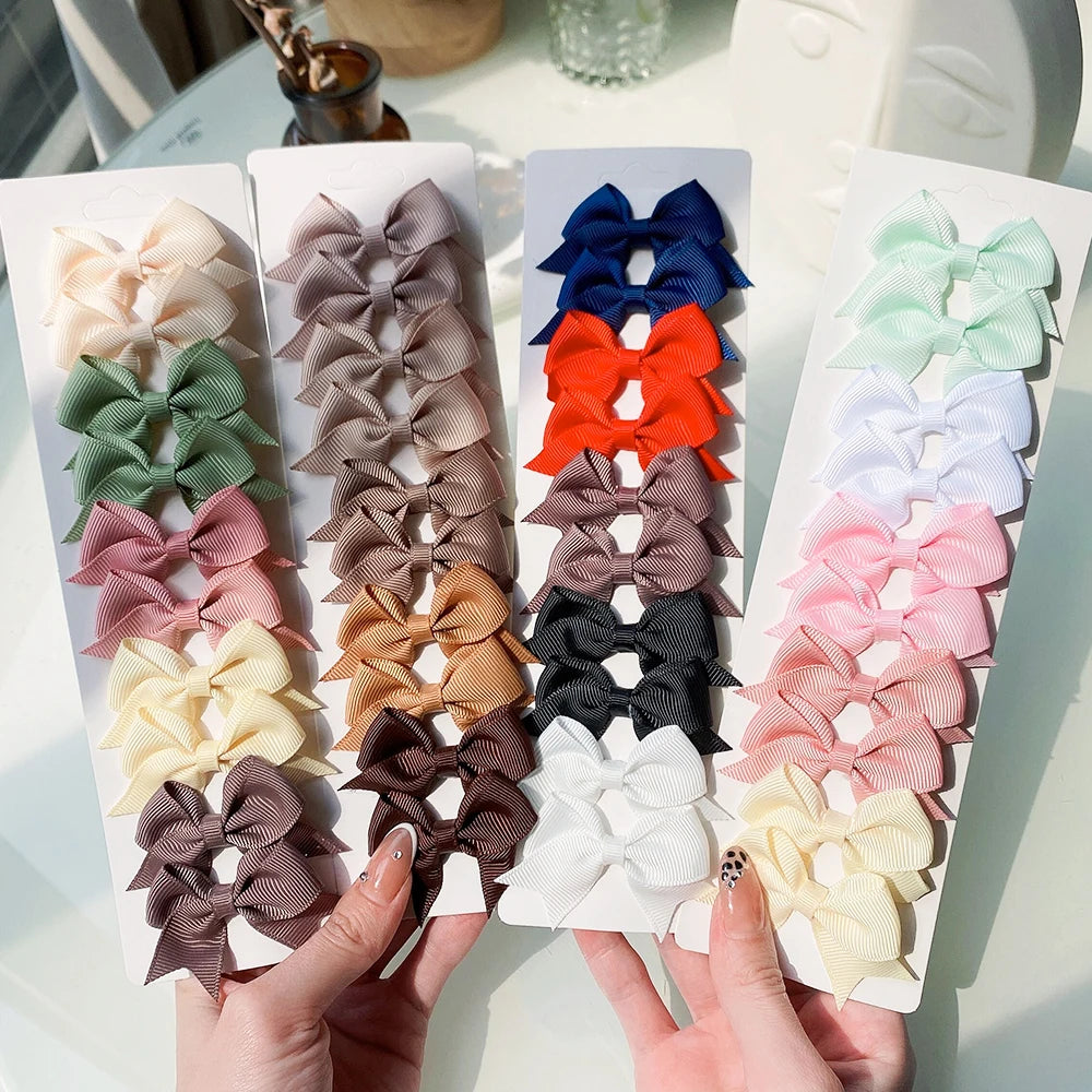 10Pcs/Set New Cute Solid Ribbon Bowknot Hair Clips for Baby Girls Handmade Bows Hairpin Barrettes Headwear Kids Hair Accessories - MY RITA