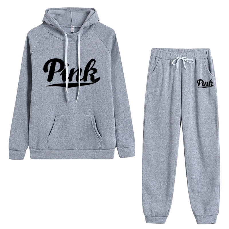 Autumn Winter Women Tracksuit Pullover Hoodies Two Pieces Set Letter Printing Sweatshirt+Drawstring Sweatpants Casual Clothing - MY RITA