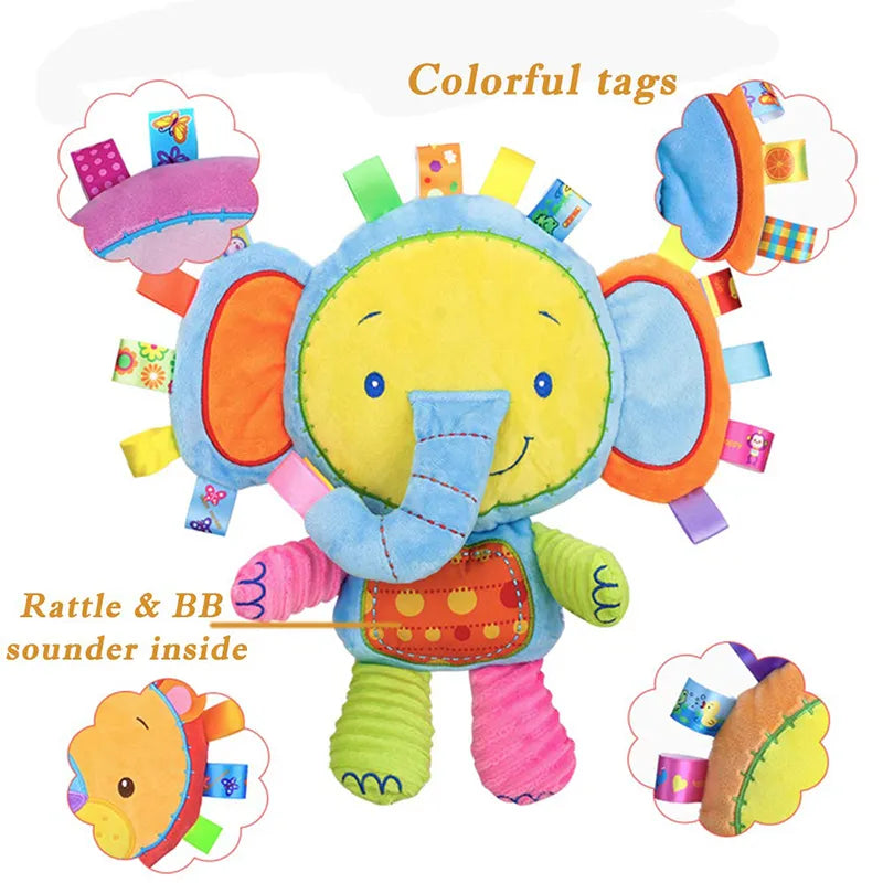 Baby Tags Stuffed Animal Soft Toy Lovey Elephant Plush Bell Toy Built-in Rattles Sensory Toy for Newborn Toddler Infant Gifts - MY RITA
