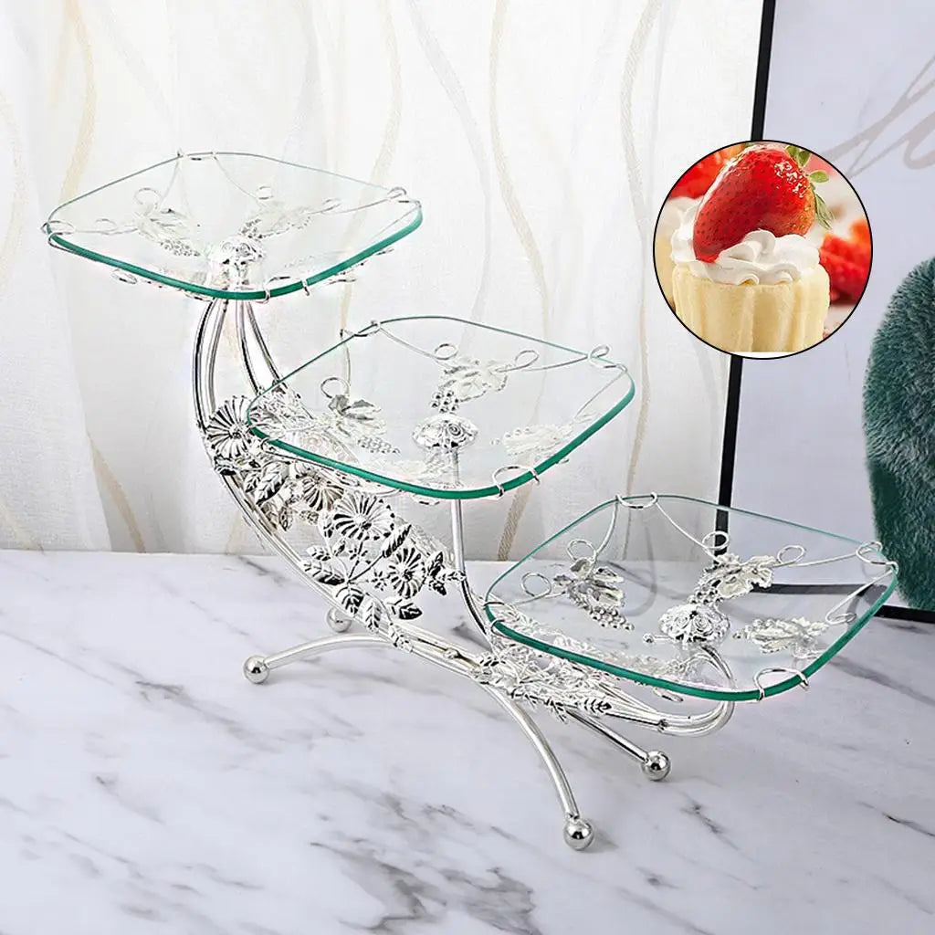 3 Layer European Style Classic Crystal Glass Fruit Plate Fruit Vegetable Holder Dessert Pastry Decorative Tray for Home Decor - MY RITA