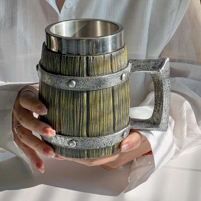 2023 Viking Wood Style Beer Mug 3D Resin Stainless Steel Coffee Cup - MY RITA