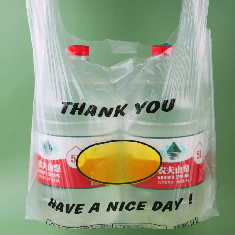 50 Pcs Plastic Bag Carry Out Bags Retail Supermarket Grocery Shopping Handle Food Packaging Home Storage Kitchen Accessories - MY RITA