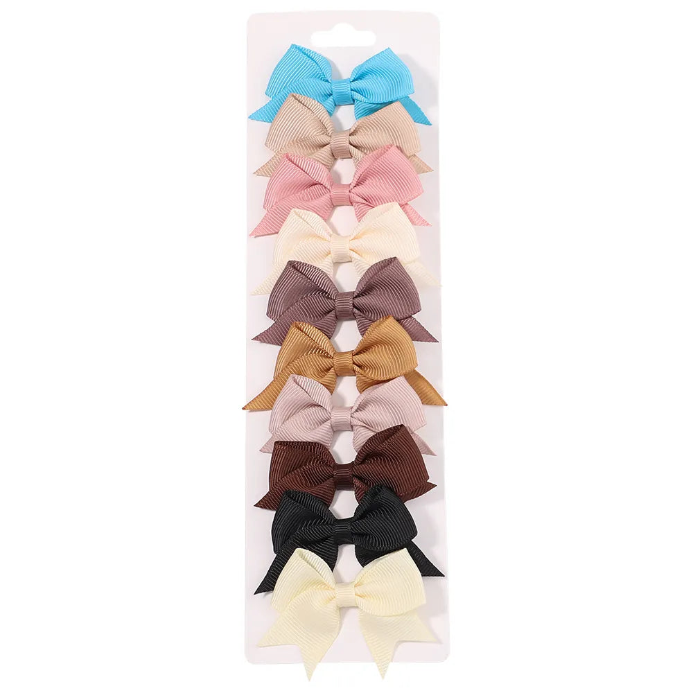 10Pcs/Set New Cute Solid Ribbon Bowknot Hair Clips for Baby Girls Handmade Bows Hairpin Barrettes Headwear Baby Hair Accessories - MY RITA