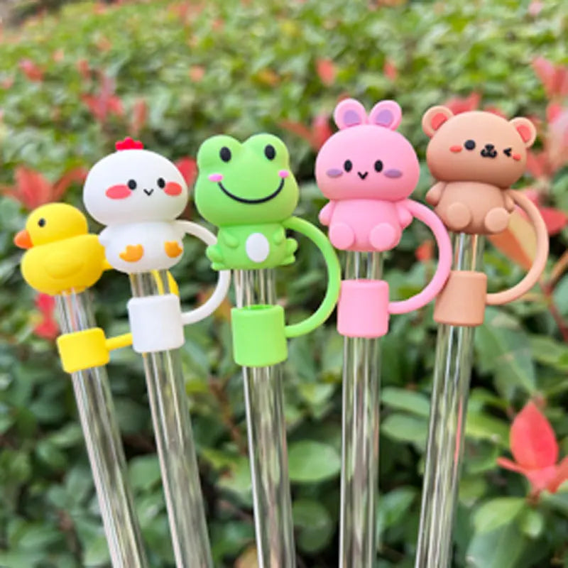 5Pcs Animal Shape Reusable10mm Silicone Straw Topper For Stanley Cup Accessories Dust-Proof Straw Cover Tips Lids - MY RITA