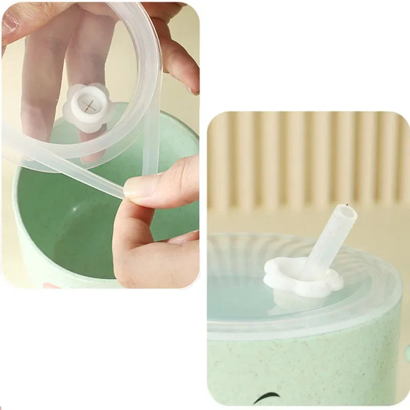 Baby Feeding Bottle Kids Cup Silicone Sippy Children Leakproof Drinking Cups Cartoon Infant Straw Handle Wheat-Straw Drinkware - MY RITA