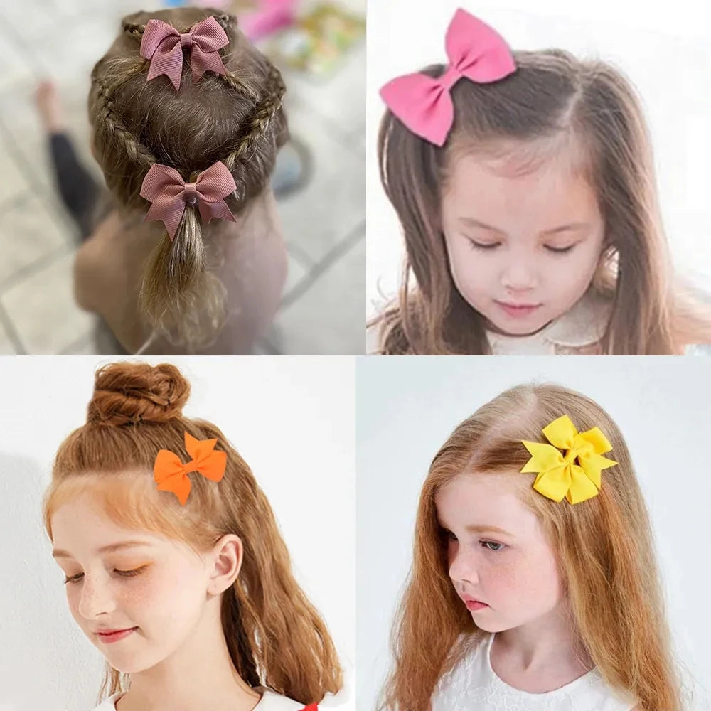 10Pcs/Set New Cute Solid Ribbon Bowknot Hair Clips for Baby Girls Handmade Bows Hairpin Barrettes Headwear Baby Hair Accessories - MY RITA