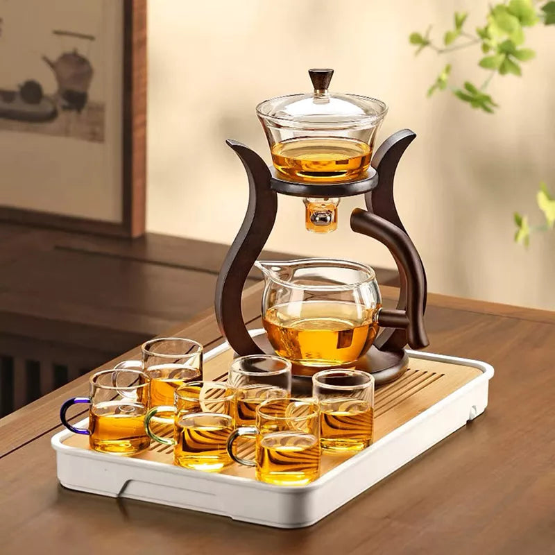 BOZZH Heat-Resistant Glass Tea Set Magnetic Water Diversion Rotating Cover Bowl Automatic Tea Maker Lazy Kungfu Teapot Drinking - MY RITA