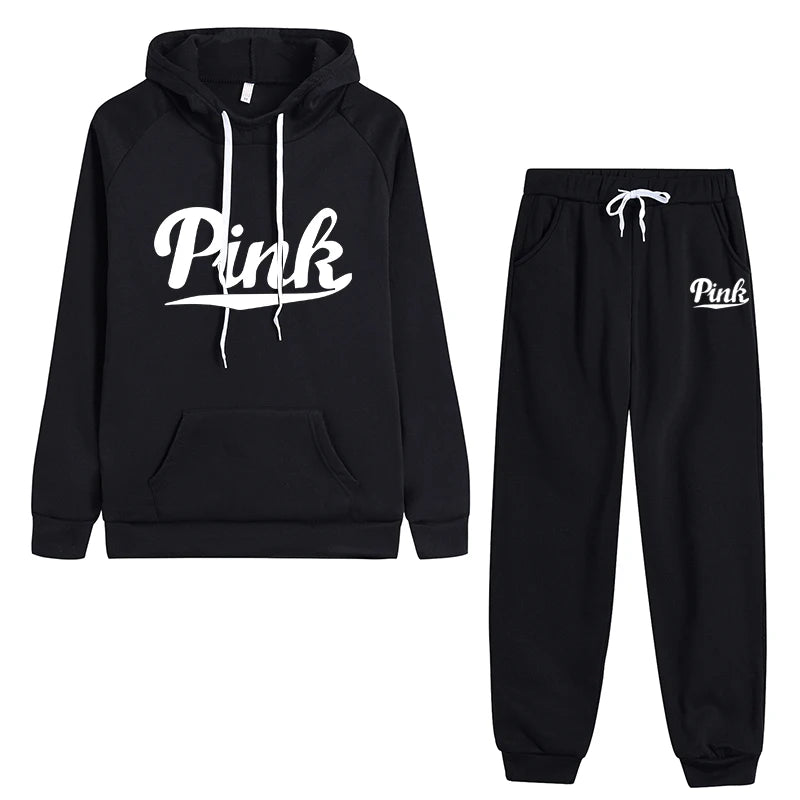 Autumn Winter Women Tracksuit Pullover Hoodies Two Pieces Set Letter Printing Sweatshirt+Drawstring Sweatpants Casual Clothing - MY RITA