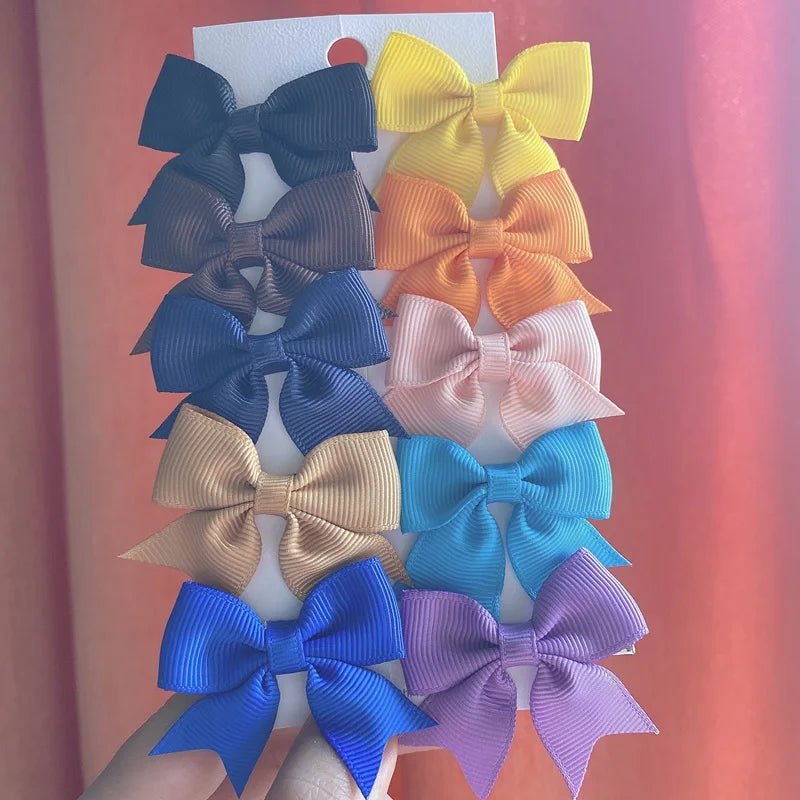 10Pcs/Set New Cute Solid Ribbon Bowknot Hair Clips for Baby Girls Handmade Bows Hairpin Barrettes Headwear Baby Hair Accessories - MY RITA