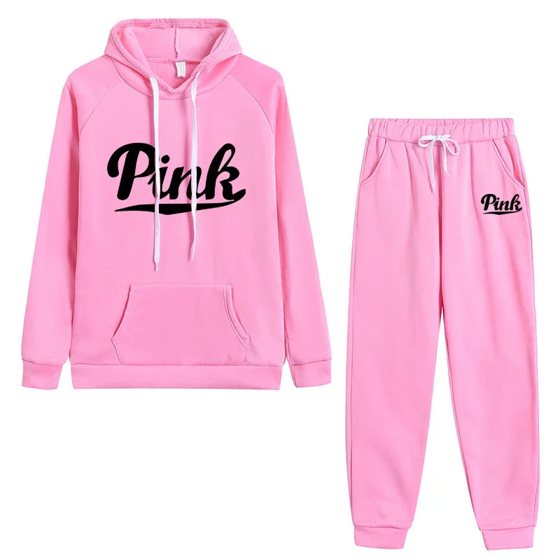 Autumn Winter Women Tracksuit Pullover Hoodies Two Pieces Set Letter Printing Sweatshirt+Drawstring Sweatpants Casual Clothing - MY RITA