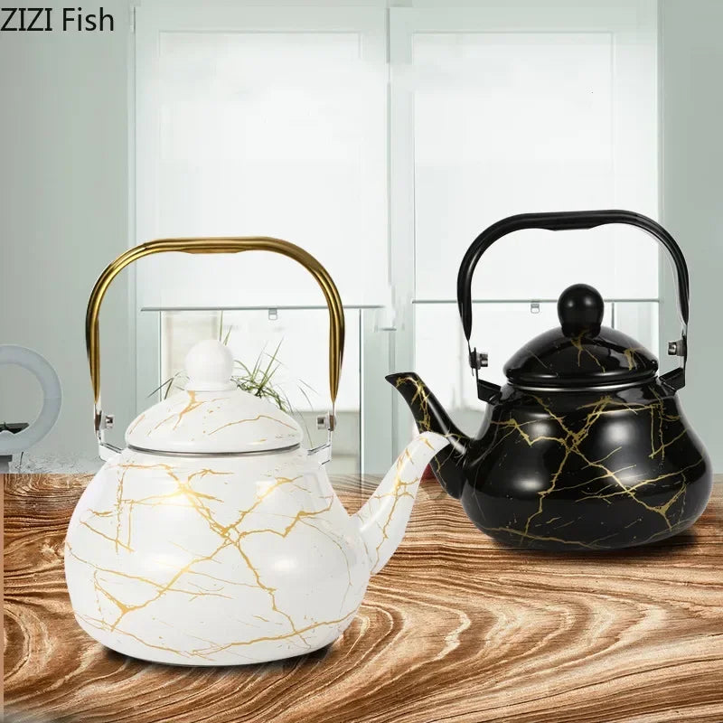 1.5/2/2.5L Imitation Marble Enamel Water Kettles Food Grade Teapot for Tea and Water Compatible with Gas Stove Induction Cooker - MY RITA