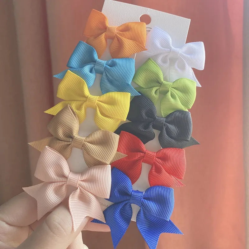 10Pcs/Set New Cute Solid Ribbon Bowknot Hair Clips for Baby Girls Handmade Bows Hairpin Barrettes Headwear Baby Hair Accessories - MY RITA