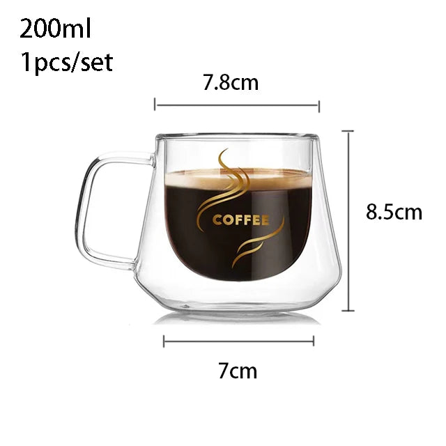 200ml Double Wall Glass Coffee Mug Heat-resistant Espresso Cup Thermo Insulated Cup For Latte Cappuccino Tea Water Drinkware Set - MY RITA