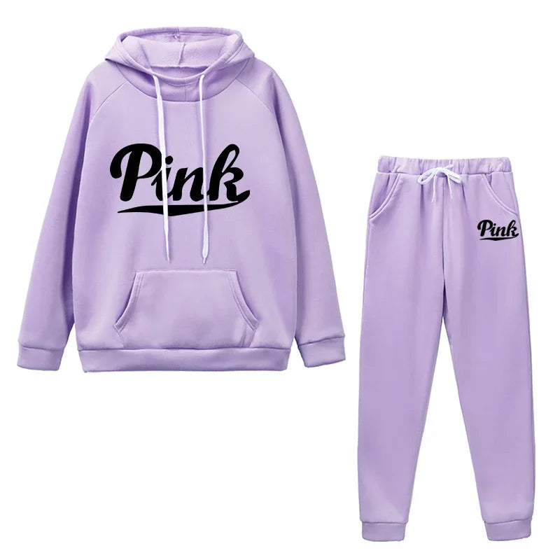 Autumn Winter Women Tracksuit Pullover Hoodies Two Pieces Set Letter Printing Sweatshirt+Drawstring Sweatpants Casual Clothing - MY RITA