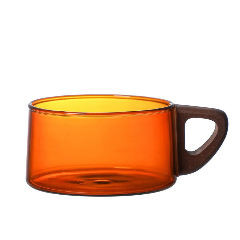 200ml Glass American Latte Coffee Cup With Wooden Tray High Borosilicate Heat-resistant Milk Tea Cup Fresh Ground Coffee Mug - MY RITA