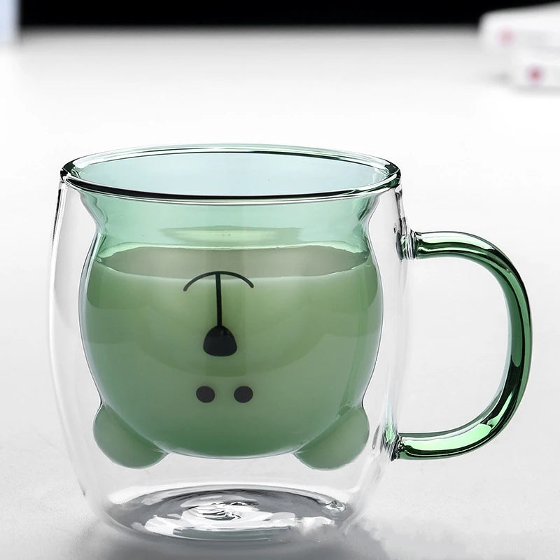 250ml Creative Cute Bear Double-layer Coffee Mug Double Glass Cup Carton Animal Milk Lady Gift Christmas gift - MY RITA