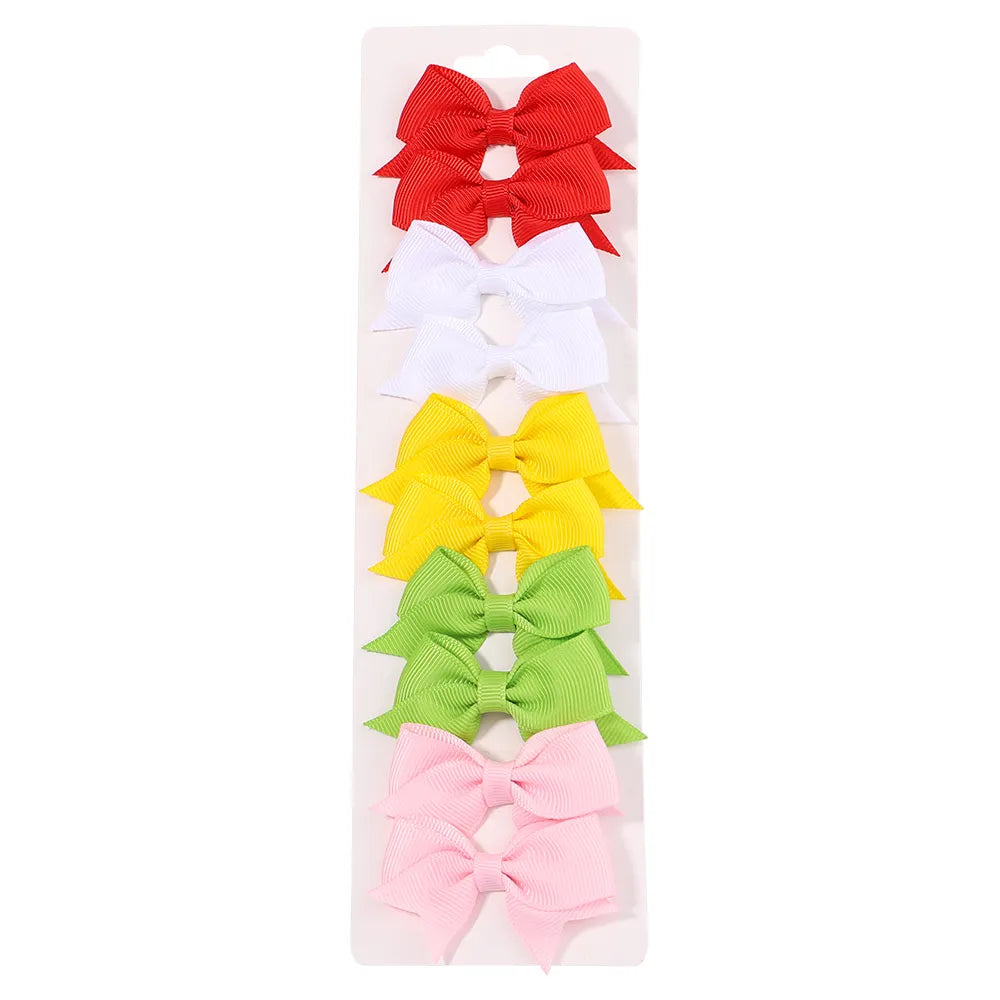 10Pcs/Set New Cute Solid Ribbon Bowknot Hair Clips for Baby Girls Handmade Bows Hairpin Barrettes Headwear Baby Hair Accessories - MY RITA