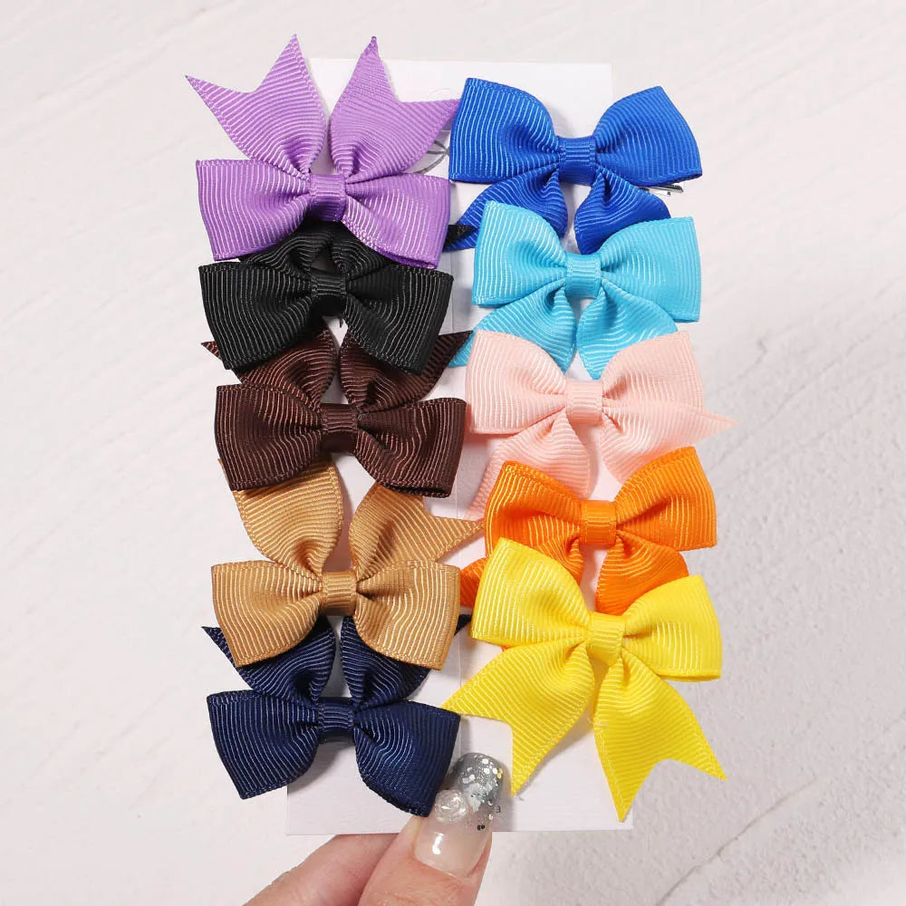 10Pcs/Set New Cute Solid Ribbon Bowknot Hair Clips for Baby Girls Handmade Bows Hairpin Barrettes Headwear Kids Hair Accessories - MY RITA