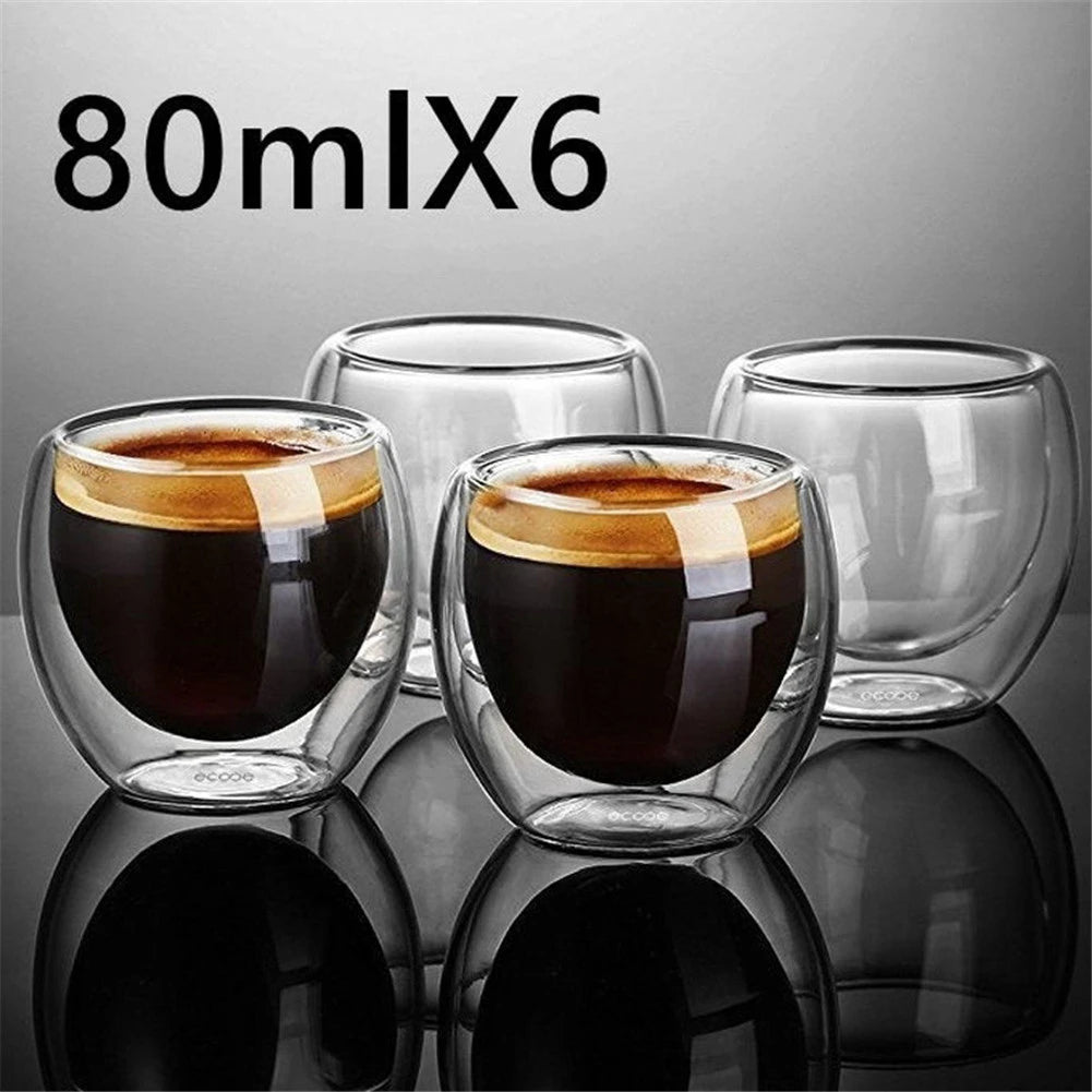 80ml Glass Cup Set of 6 Double Walled Cup Heat Insulated Tumbler Espresso Tea Cup Coffee Mug Whiskey Glass Cup For Drink 6pcs - MY RITA