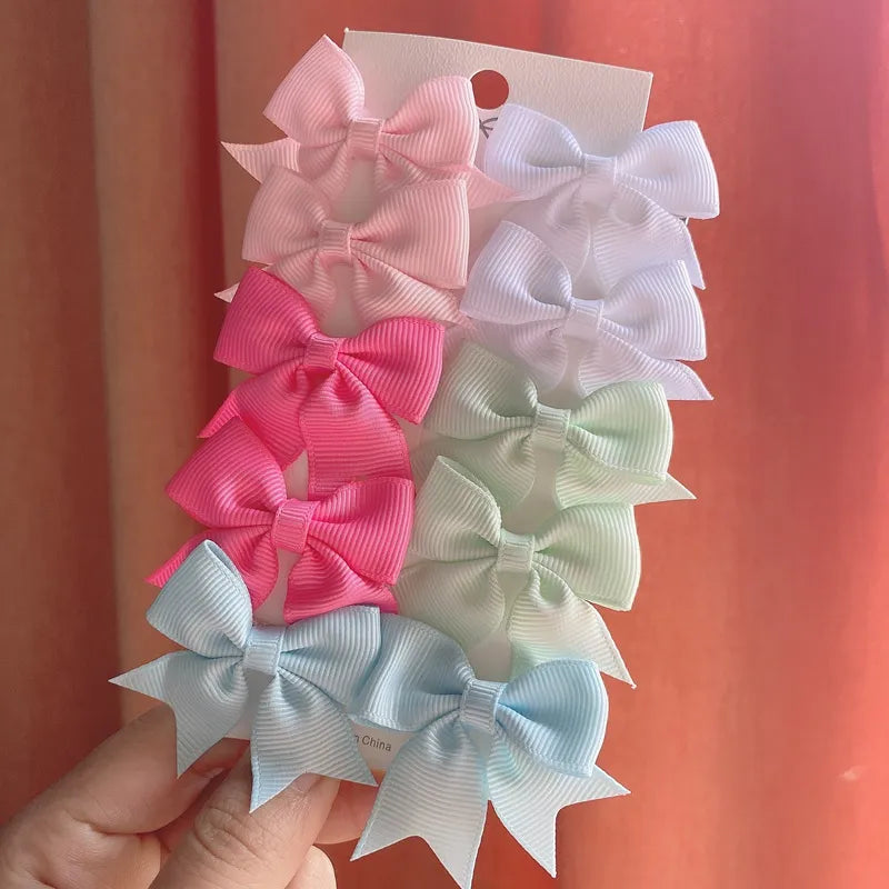 10Pcs/Set New Cute Solid Ribbon Bowknot Hair Clips for Baby Girls Handmade Bows Hairpin Barrettes Headwear Baby Hair Accessories - MY RITA