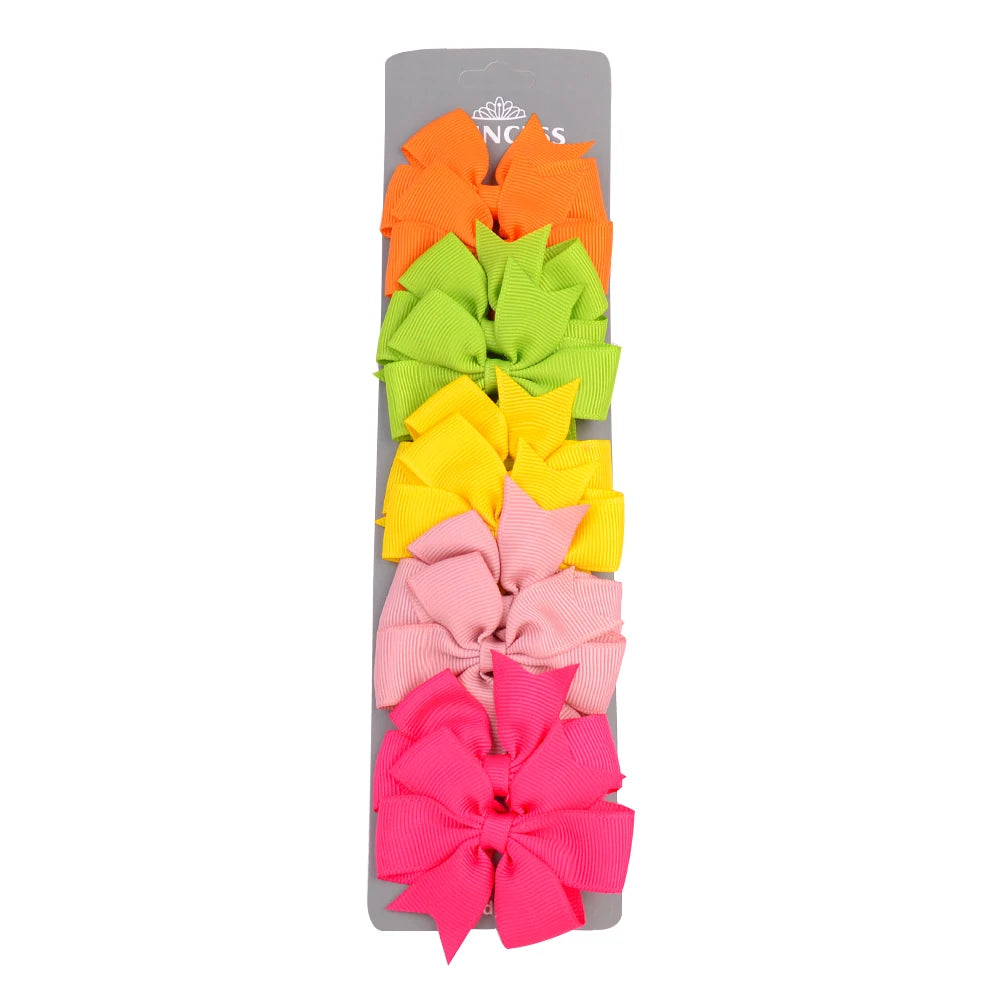 10Pcs/Set Sweet Solid Color Bows HairClip For Kids Girls Grosgrain Ribbon Bowknot Mini Hairpins Headwear Hair Accessories - MY RITA