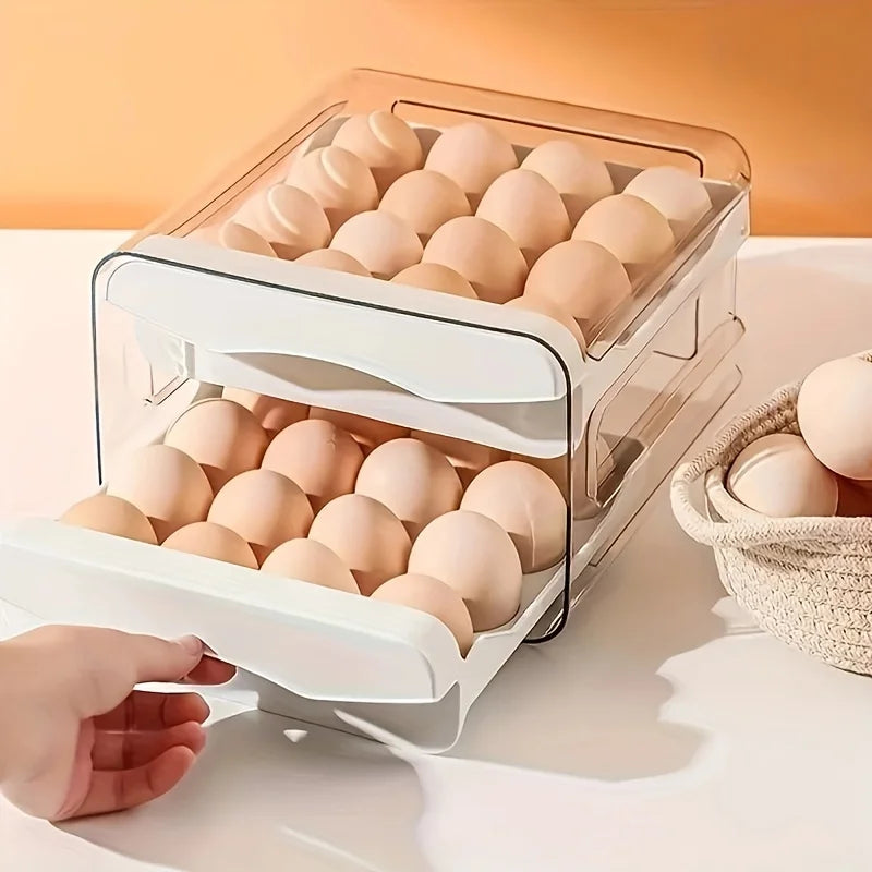1pcRefrigerator egg storage box drawer type crisper kitchen egg carton tray can be stacked double-layer egg shelf - MY RITA