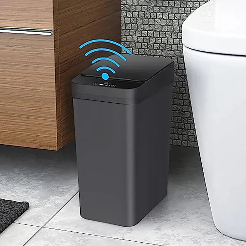 12L Black Smart Trash Can Waterproof Automatic Sensor Garbage Can for Bathroom Kitchen Toilet Motion Sensor Trash Can Smart Home - MY RITA