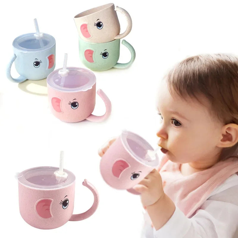 Baby Feeding Bottle Kids Cup Silicone Sippy Children Leakproof Drinking Cups Cartoon Infant Straw Handle Wheat-Straw Drinkware - MY RITA