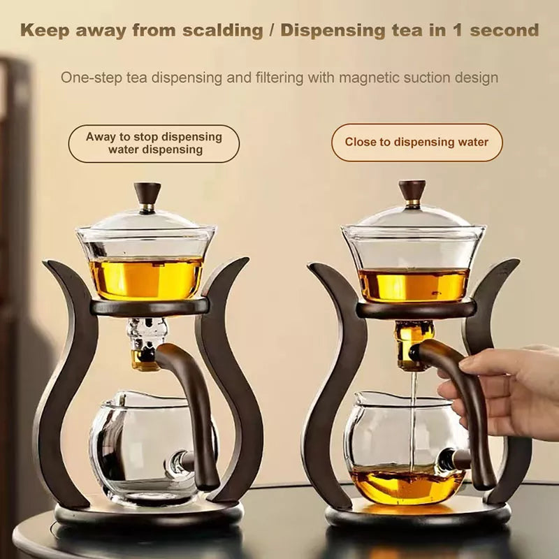 BOZZH Heat-Resistant Glass Tea Set Magnetic Water Diversion Rotating Cover Bowl Automatic Tea Maker Lazy Kungfu Teapot Drinking - MY RITA